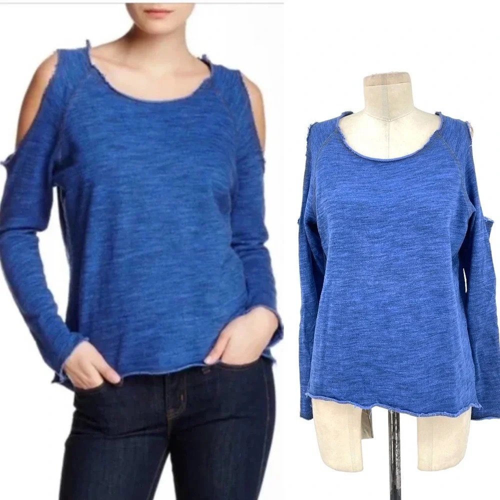 Nation LTD Clara Cold Shoulder Sweatshirt Top Blue Size Small